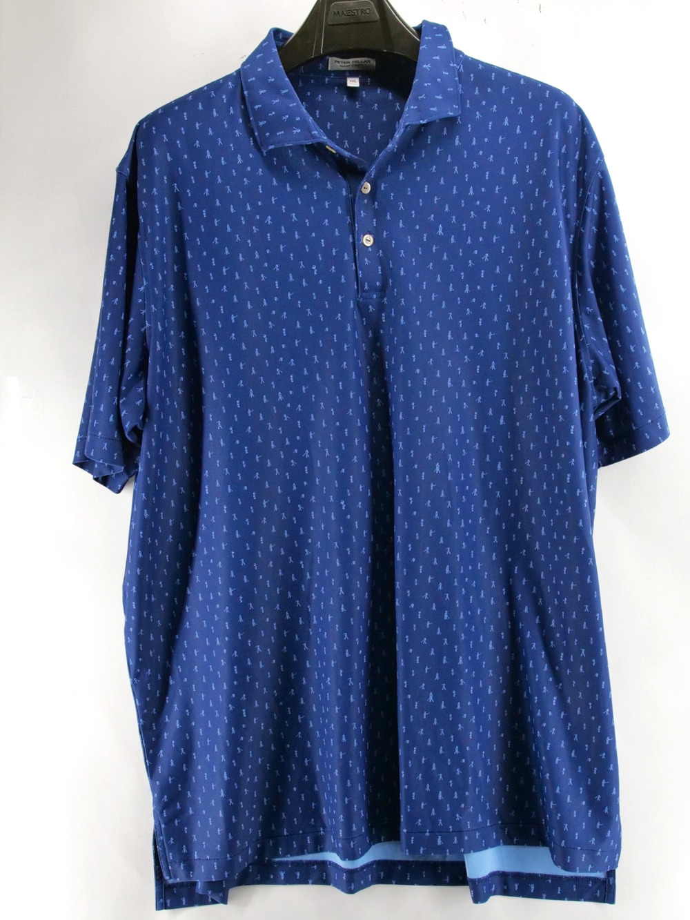 Peter Millar Summer Comfort Mens XXL Blue Golfers All Over Print Polo Golfing